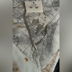 Silver Necklace and Earring key chain Set